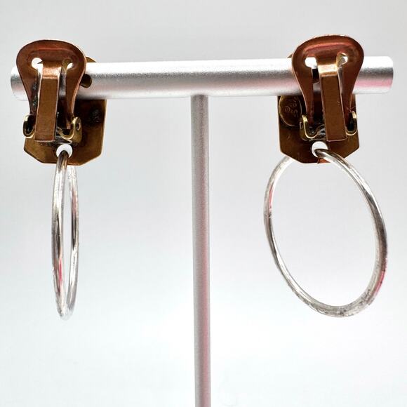 Marjorie Baer MB SF Hoop Earrings Mixed Metal Brutalist Industrial Clip On Artsy - Picture 3 of 16